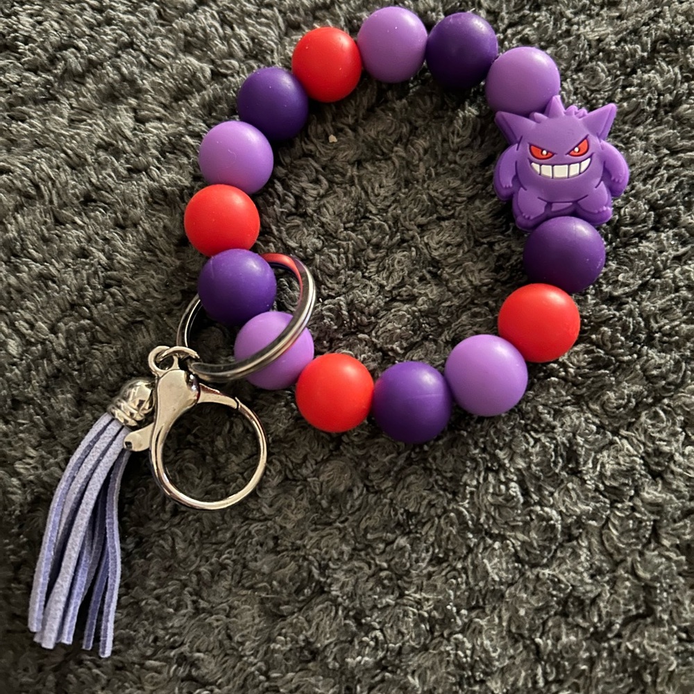 Purple & Red Gangar Beaded Keychain Bracelet with Tassel